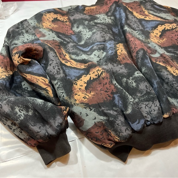 Carol Horn black SILK Bomber ZIP JACKET 90s Tan Gray Blue brown ART to wear LRG - Picture 6 of 16